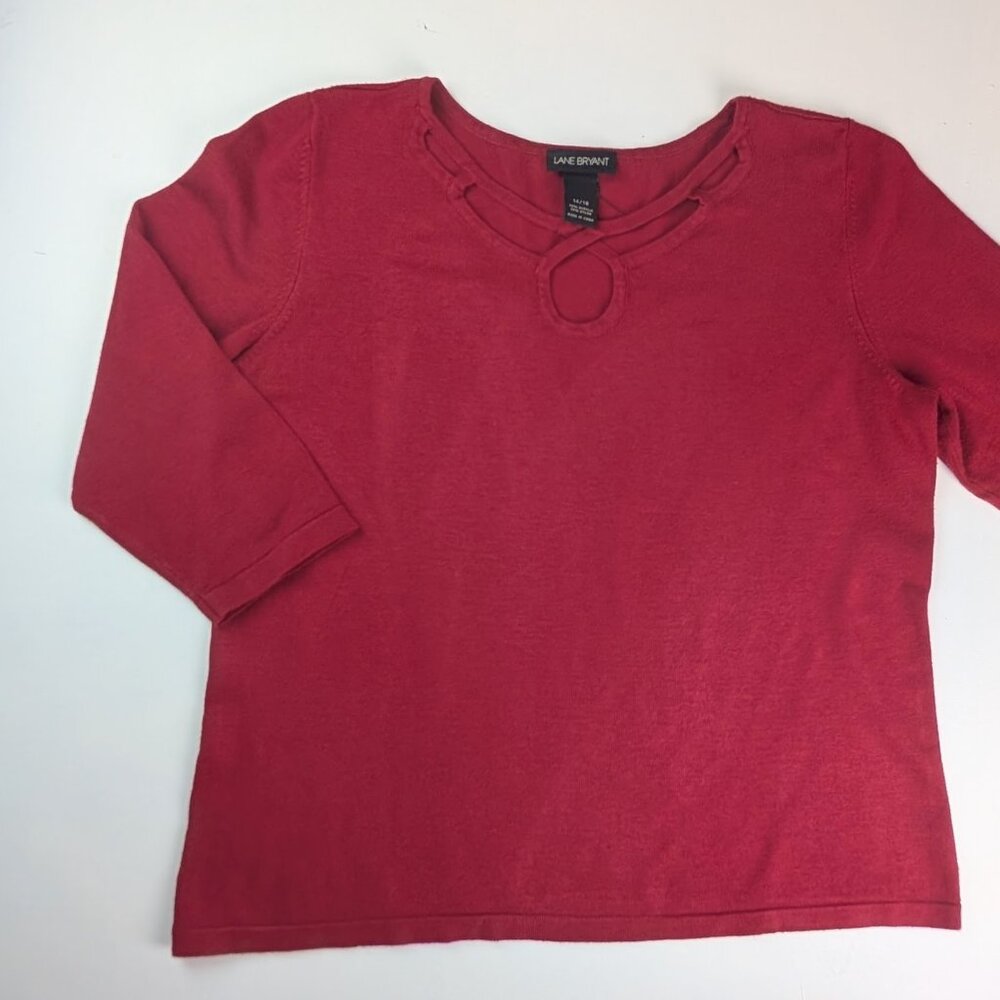 Long Sleeve Red Top Knit Blouse with Keyhole Neck Sz 14/16 Lane Bryant